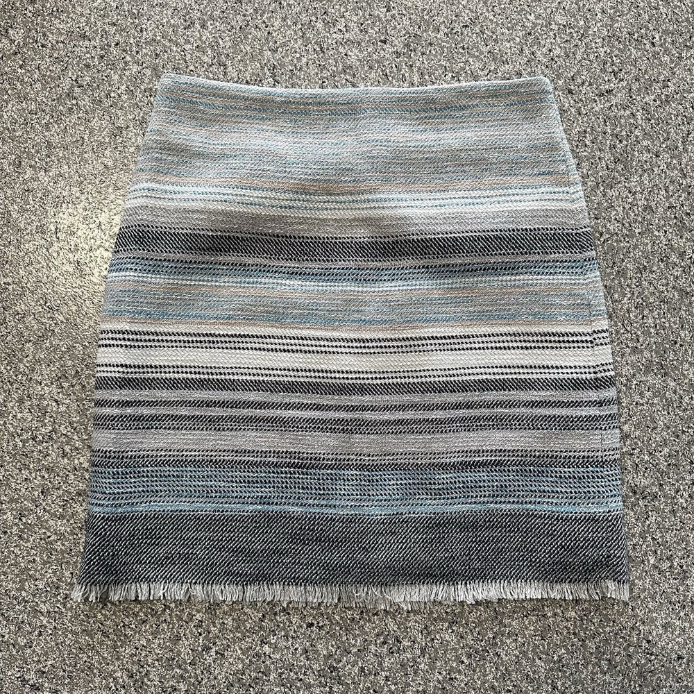 Ann Taylor Loft Skirt Womens 4 Striped Pencil Raw Fringe 18" Length Mini - Picture 1 of 5